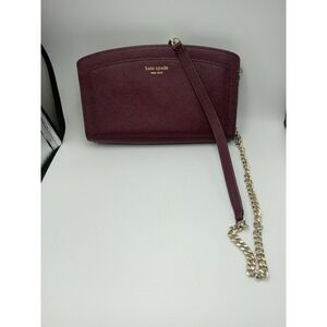 Kate Spade ‎ East West Deep Cherry Leather Crossbody Bag Spot Of Orange Inside.